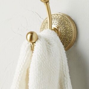 Anthropologie Medallion Bath Hook New Elegant Gold Towel Hook with White Towel